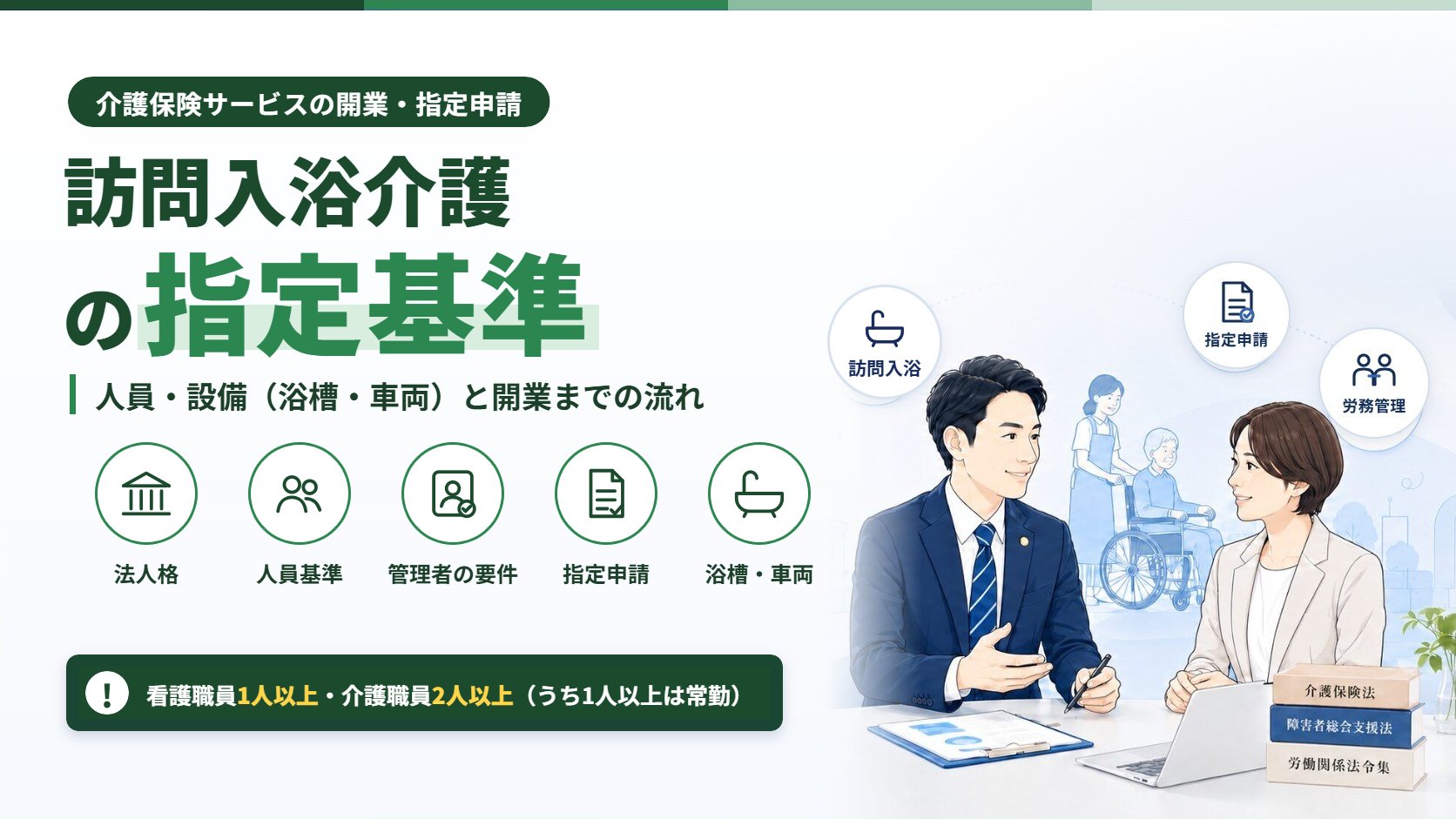 訪問入浴介護の指定基準|人員・設備(浴槽・車両)と開業までの流れ